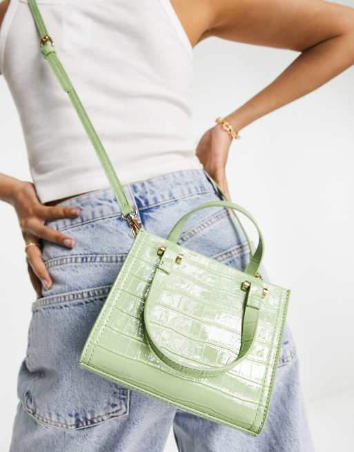 ASOS DESIGN - Borsetta con manici e tracolla rimovibile verde coccodrillo