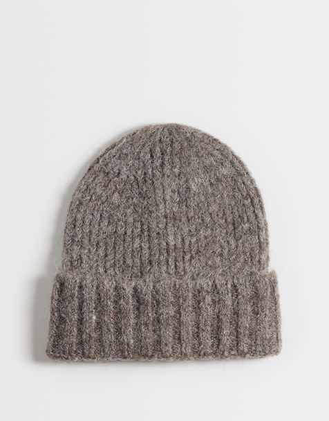 ASOS DESIGN borstad stickad melerad mössa i mushroom - view 1