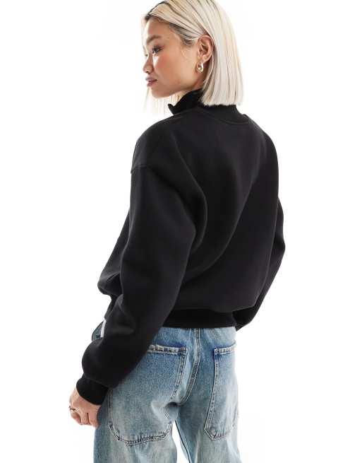 ASOS DESIGN Boston running club funnel neck half zip sweatshirt in black
