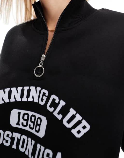 ASOS DESIGN Boston running club funnel neck half zip sweatshirt in black