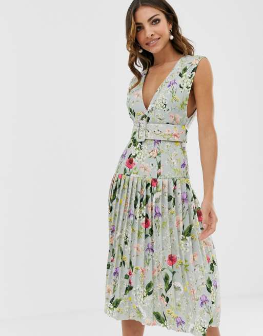 Asos floral 2025 pleated dress