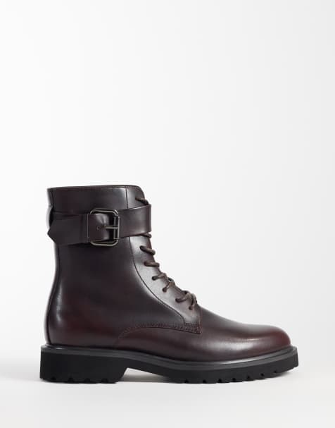ASOS DESIGN botas con cordones con detalle de hebilla y suela dentada en burdeos - view 1