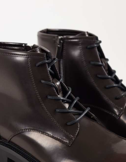 ASOS DESIGN botas con cordones en granate, 3 de 5