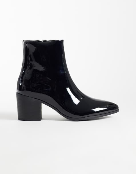ASOS DESIGN - Botas de tacón con cremallera en charol negro - view 1