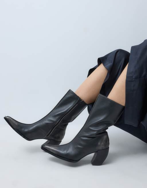 ASOS DESIGN botas western Renzo premium de cuero auténtico en negro desgastado, 3 de 5