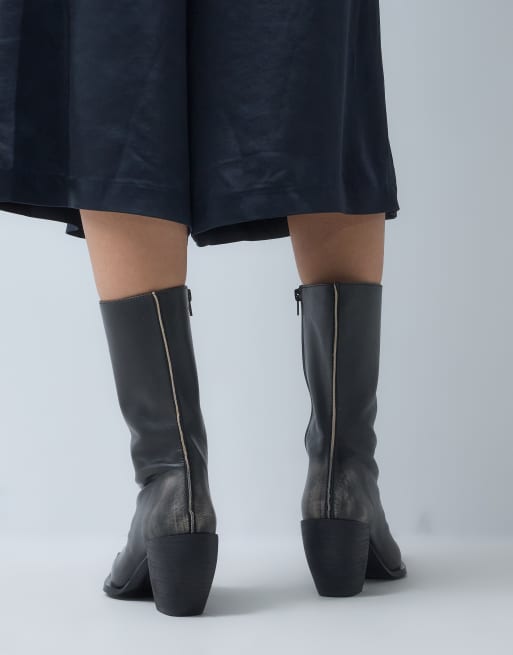 ASOS DESIGN botas western Renzo premium de cuero auténtico en negro desgastado, 5 de 5