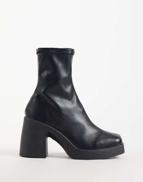 ASOS DESIGN - Botines calcetín negros con punta cuadrada y tacón grueso Edison - view 1