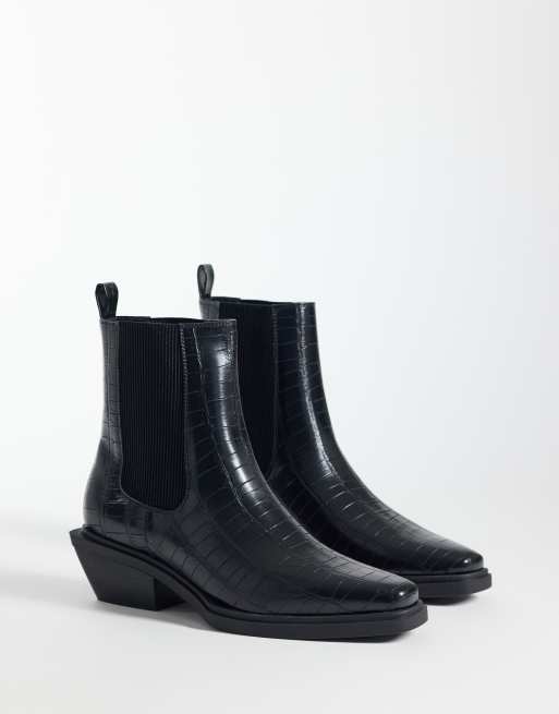 ASOS DESIGN - Botines Chelsea negros efecto piel de cocodrilo con tacón cubano, 2 de 4