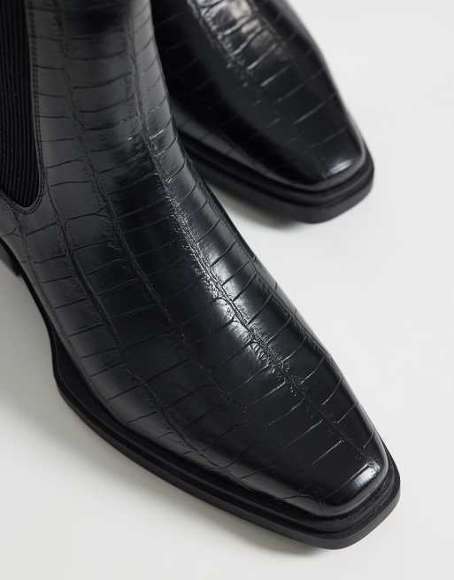 ASOS DESIGN - Botines Chelsea negros efecto piel de cocodrilo con tacón cubano, 3 de 4