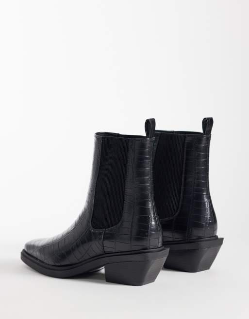 ASOS DESIGN - Botines Chelsea negros efecto piel de cocodrilo con tacón cubano, 4 de 4