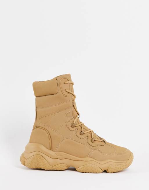 ASOS DESIGN - Botte à lacets à semelle épaisse en imitation daim - Fauve