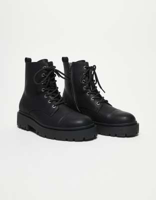 ASOS DESIGN - Bottes à lacets avec semelle crantée et détails argentés - Noir