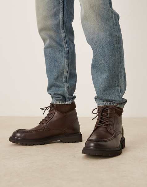 ASOS DESIGN - Bottes à lacets en cuir avec bout arrondi - Marron - view 1