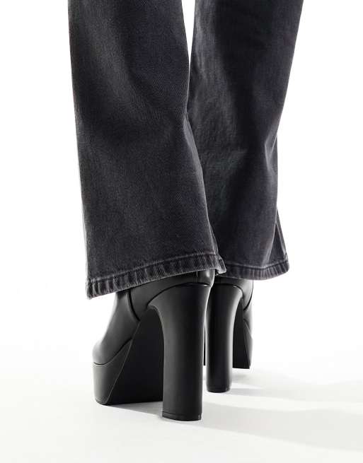 ASOS DESIGN - Bottes Chelsea en imitation cuir à talon et plateforme avec bout pointu - Noir, 3 de 4