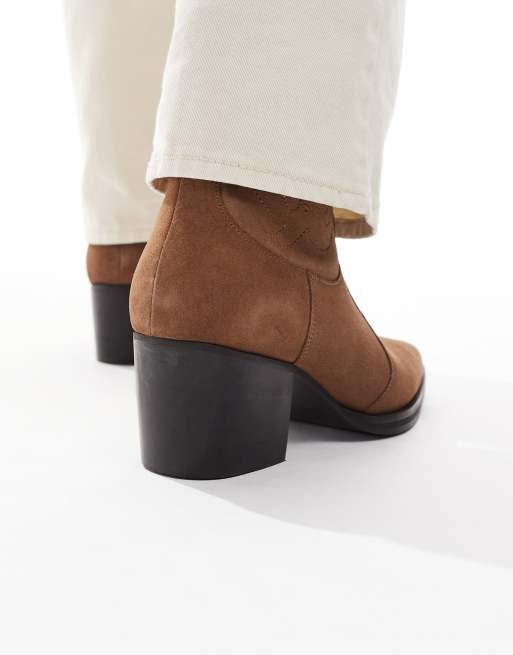ASOS DESIGN - Bottes chelsea style santiag en daim à talon cubain - Fauve, 3 de 4