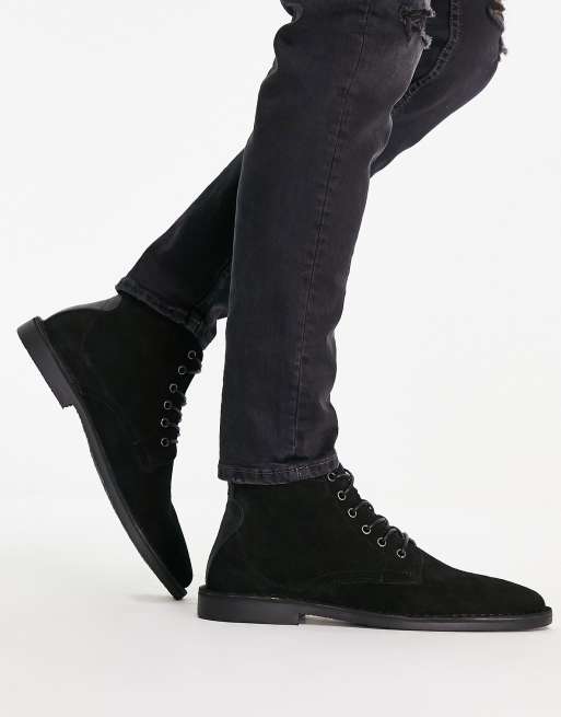 ASOS DESIGN - Bottes en daim avec détail en cuir - Noir