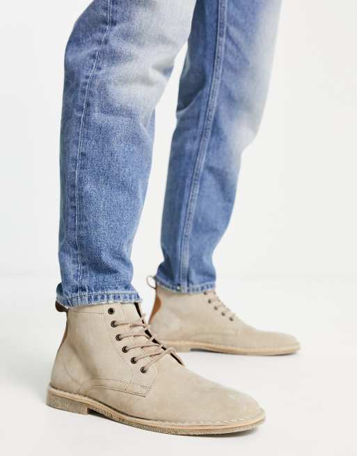 ASOS DESIGN Bottes en daim avec d tail en cuir Taupe ASOS