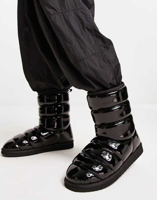 FhyzicsShops DESIGN - Bottes matelassées style chaussons - Noir brillant