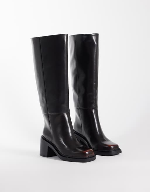 ASOS DESIGN bottes montantes à talon carré Cadence à enfiler marron patiné, 2 de 4