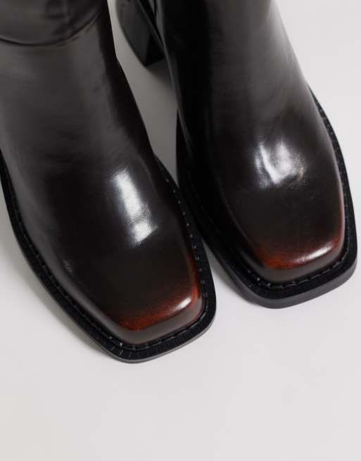 ASOS DESIGN bottes montantes à talon carré Cadence à enfiler marron patiné, 3 de 4
