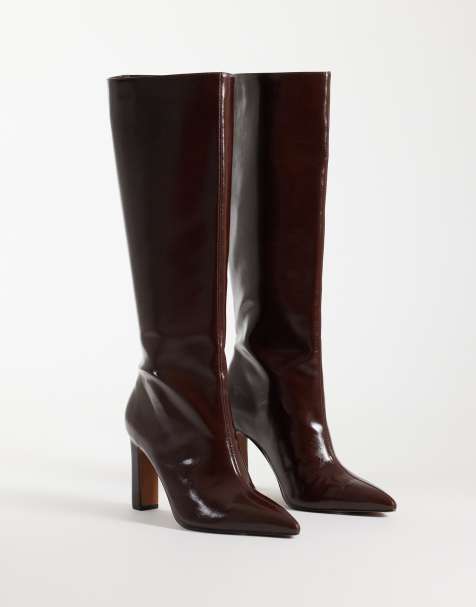 ASOS DESIGN bottes montantes à talons couleur chocolat - view 1