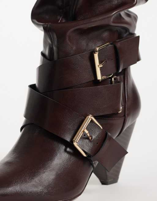 ASOS DESIGN bottes slouch à talon avec détail boucle Cade en chocolat, 2 de 4