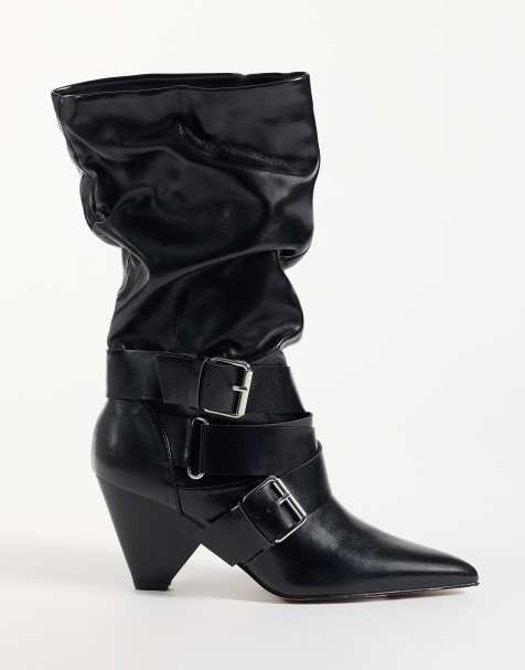 ASOS DESIGN bottes slouch à talon avec détail boucle en noir - view 1