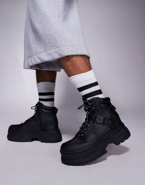 ASOS DESIGN - Bottes style travail à lacets avec brides et semelle chunky - Noir - view 1
