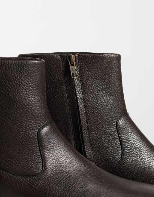 ASOS DESIGN bottes zippées à talon cubain en cuir marron grainé, 2 de 4
