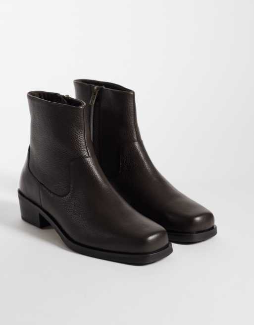 ASOS DESIGN bottes zippées à talon cubain en cuir marron grainé, 3 de 4