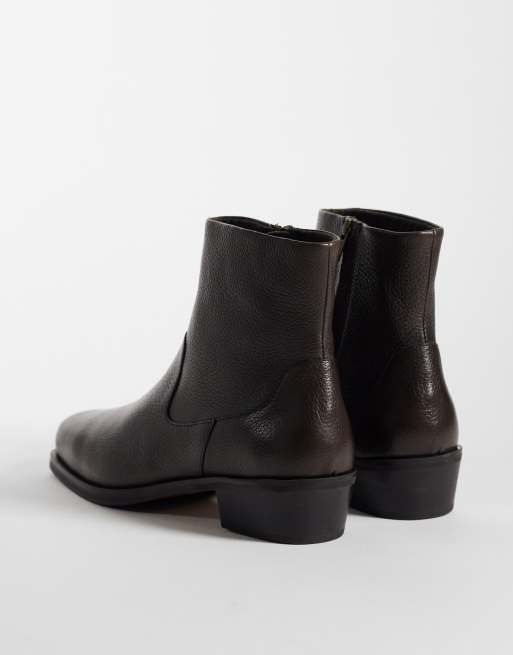 ASOS DESIGN bottes zippées à talon cubain en cuir marron grainé, 4 de 4
