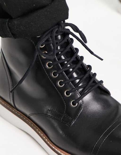 ASOS DESIGN Bottines lacets en cuir avec semelle compens e blanche Noir