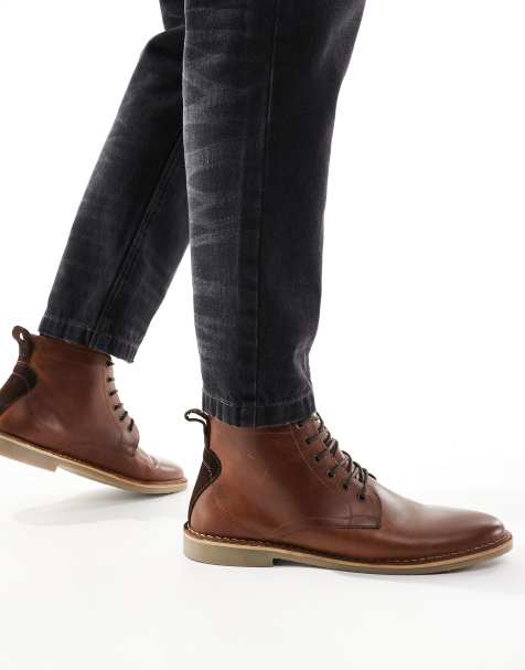 ASOS DESIGN - Bottines à lacets en cuir - Fauve - view 1
