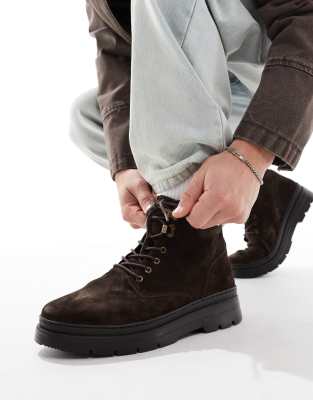 ASOS DESIGN - Bottines à lacets en daim avec semelle compensée - Marron - view 1