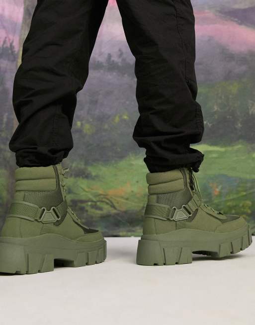 ASOS DESIGN - Bottines à lacets imitation daim avec semelle chunky et bride - Vert, 2 de 4
