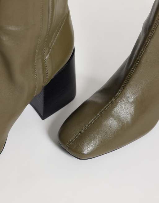 ASOS DESIGN bottines à talon carré en cuir véritable Raiden, olive, 2 de 4