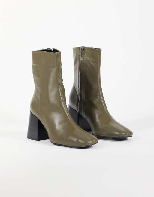 ASOS DESIGN bottines à talon carré en cuir véritable Raiden, olive, 3 de 4