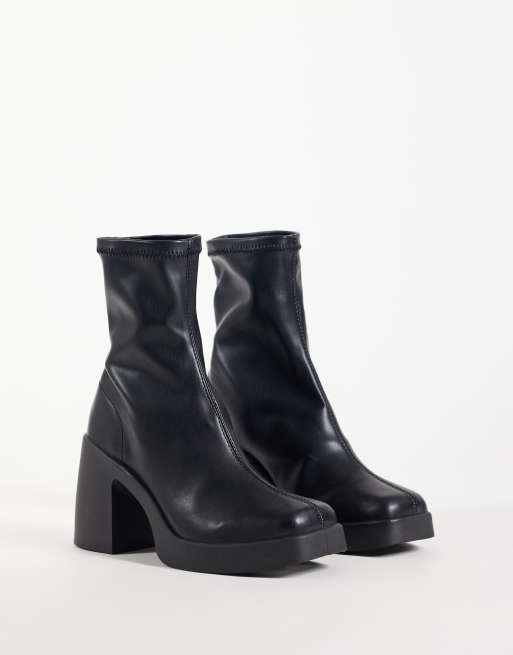 ASOS DESIGN bottines chaussette à bout carré et talon chunky noires, 2 de 4