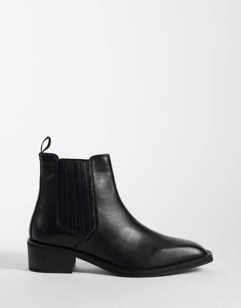 ASOS DESIGN bottines Chelsea à talon avec gousset dissimulé en cuir noir - view 1