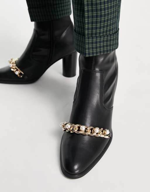 Bottines en cuir avec détail de perles sale