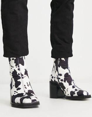 ASOS DESIGN heeled chelsea boot in cow print - ASOS Price Checker