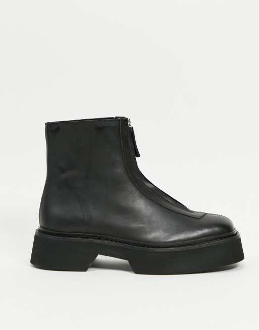 ASOS DESIGN Bottines chelsea en cuir semelle paisse et fermeture clair sur le devant Noir