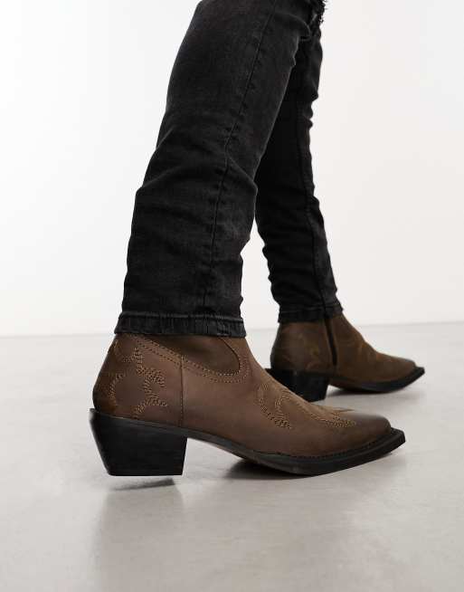ASOS DESIGN - Bottines Chelsea en cuir à talon cubain avec bout carré - Marron, 2 de 4