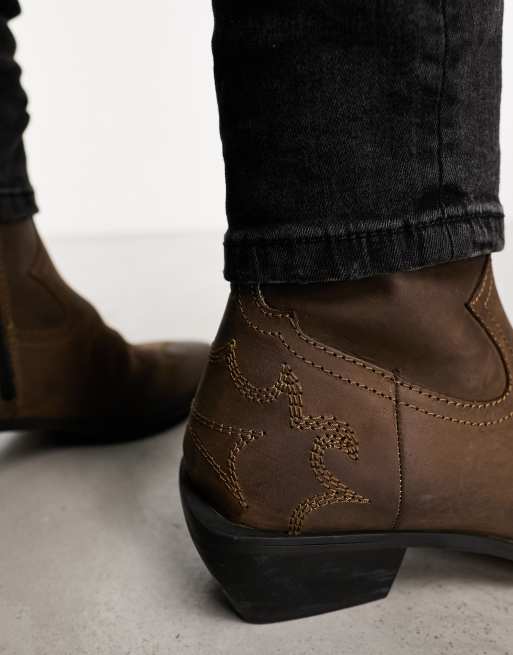 ASOS DESIGN - Bottines Chelsea en cuir à talon cubain avec bout carré - Marron, 3 de 4