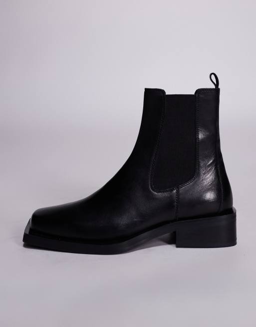 ASOS DESIGN - Bottines Chelsea en cuir à talon et bout carré - Noir