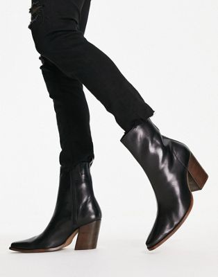 ASOS DESIGN heeled chelsea boot with angled heel in black leather with natural sole - ASOS Price Checker