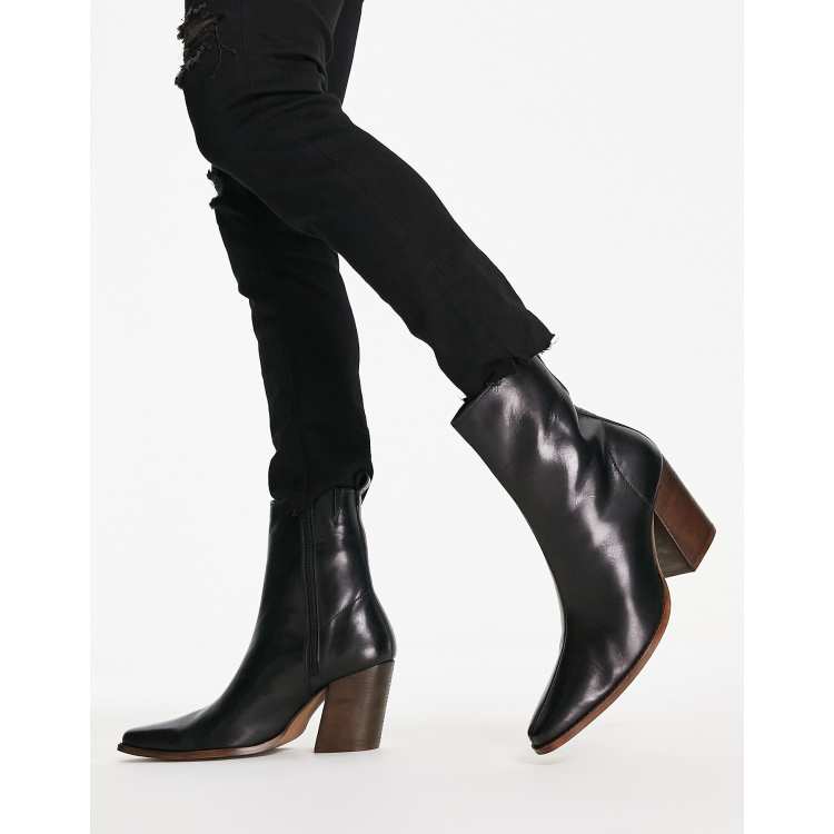 ASOS DESIGN Bottines Chelsea en cuir avec talon biseaut et