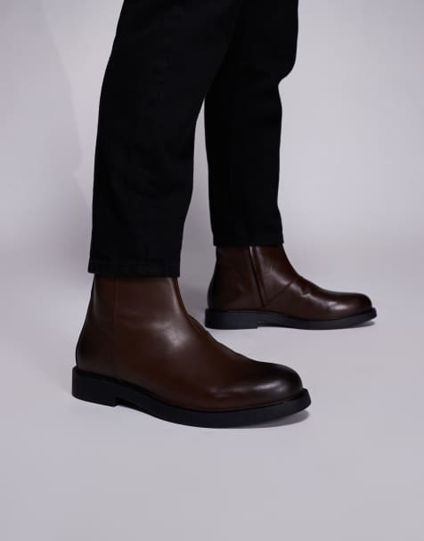 ASOS DESIGN - Bottines chelsea en cuir - Marron - view 1