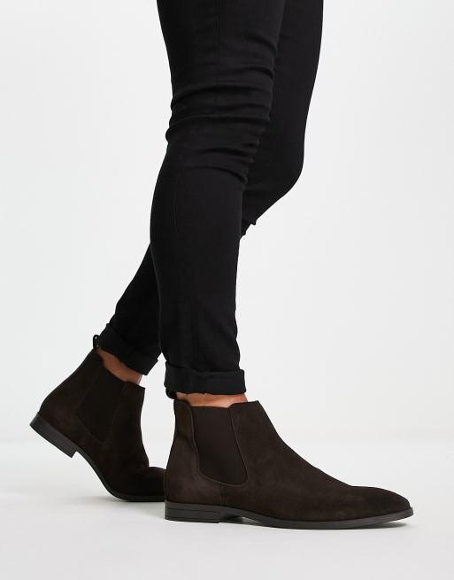 ASOS DESIGN Bottines Chelsea en daim avec semelle noire Marron