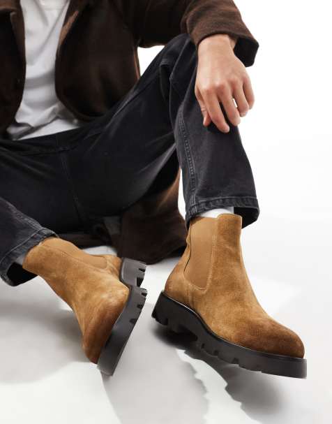 ASOS DESIGN - Bottines Chelsea en daim patiné à semelle crantée - Fauve - view 1